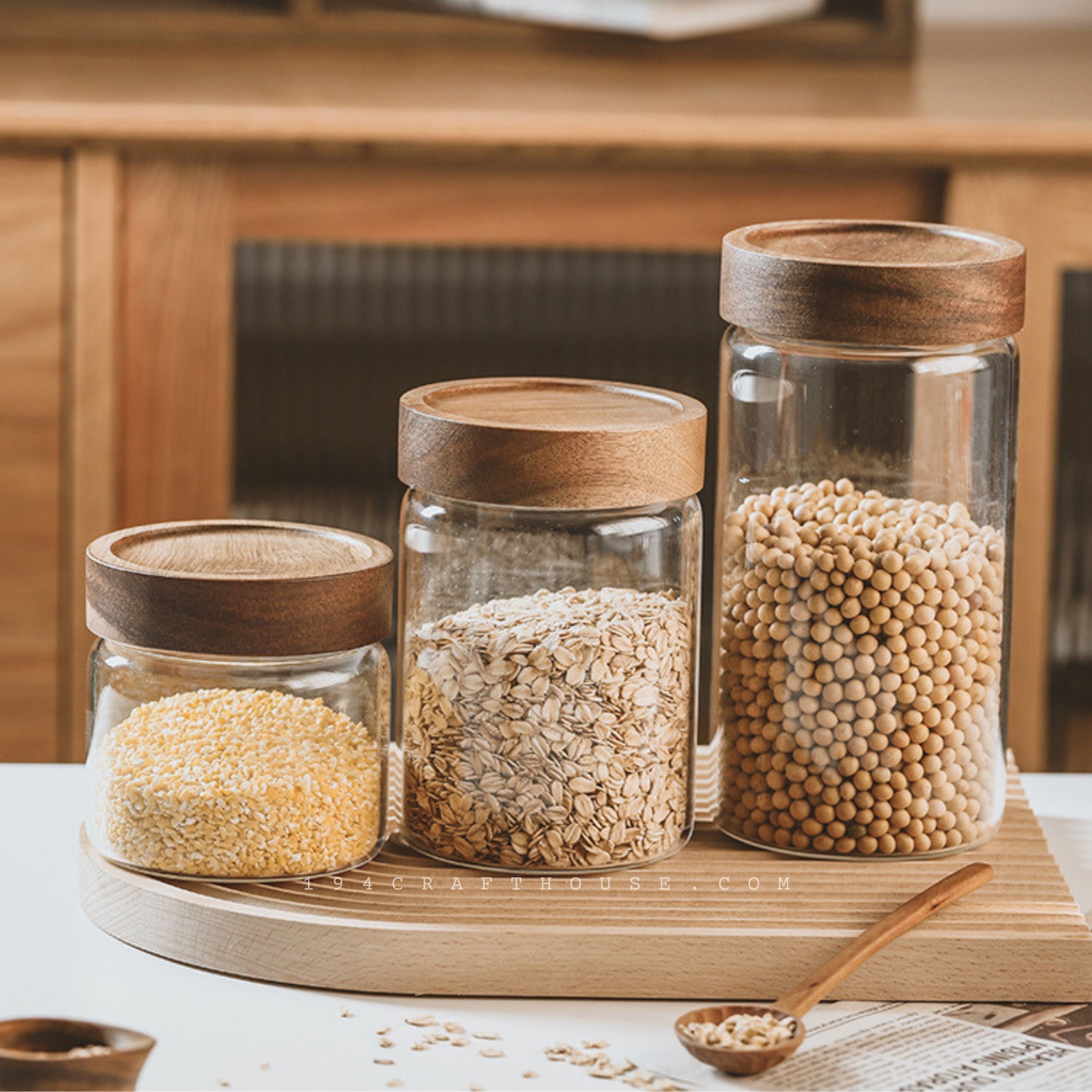 Glass Storage Jar With Lid for Sugar Spice, Condiment Dispenser