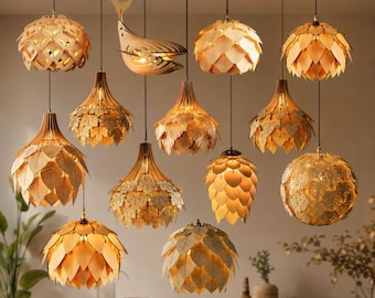 Wooden Pendant Light, Handmade Wood Chandelier, Scandinavian Ceiling Lamp, Modern Hanging Light, Rustic Lighting, Dining Room Decor