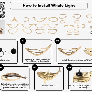 Whale Pendant Light For Kitchen Island, Wooden Whale Lamp Shade Ceiling Chandelier Hanging Light, Ocean Nursery Decor Birthday Gift for Kids image 9