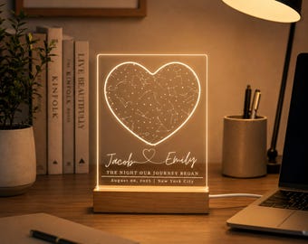Mapa estelar personalizado por fecha, lámpara de noche "La noche que nos conocimos", regalo de aniversario personalizado para él, regalo de cumpleaños para ella.