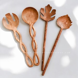 Handmade Doussie Wood Salad Servers: Twisted Handle Serving Set