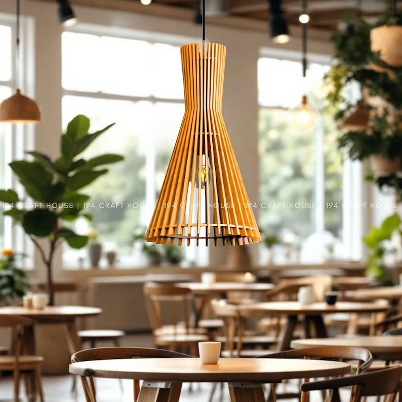 Lampada a sospensione in legno a clessidra: lampada a sospensione moderna scandinava immagine 1
