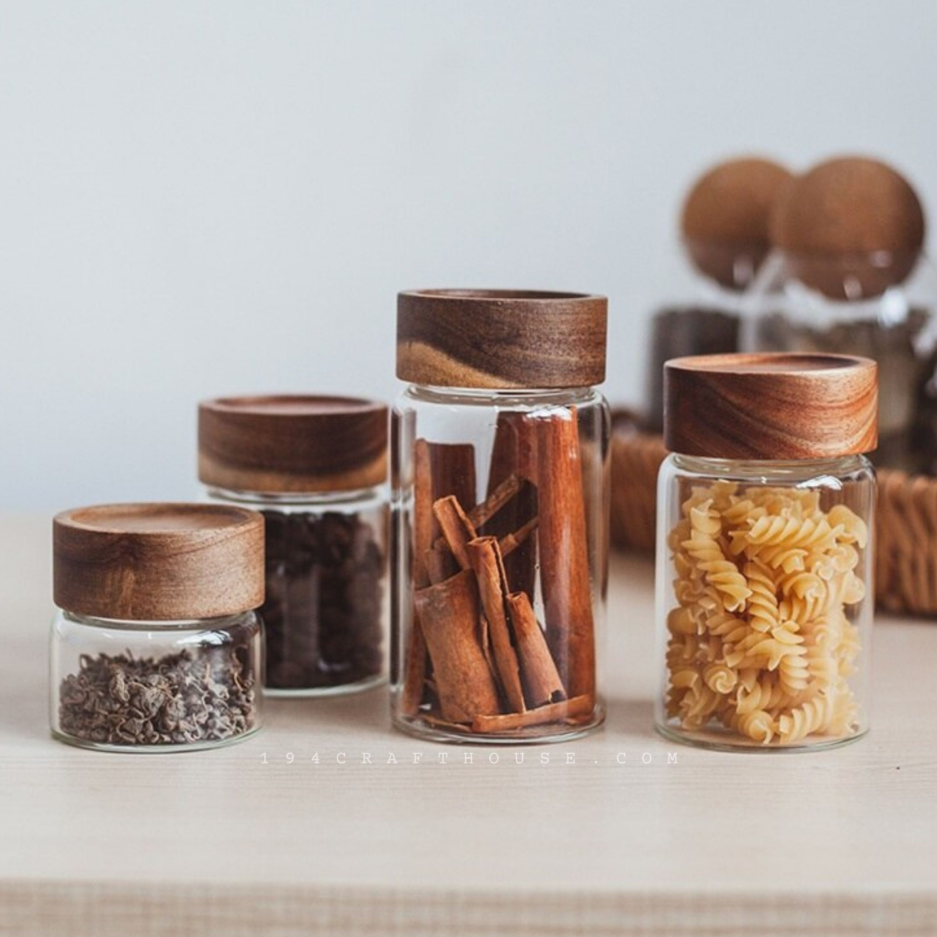 Wood Lid Glass Canister Kitchen Storage - Bottles,jars & Boxes