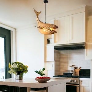 Whale Pendant Light For Kitchen Island, Wooden Whale Lamp Shade Ceiling Chandelier Hanging Light, Ocean Nursery Decor Birthday Gift for Kids image 6