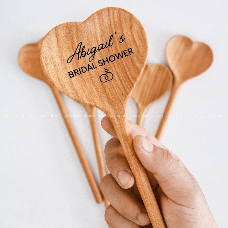 Engraved Heart Wooden Spoon: Personalized Wedding Favor, Doussie Wood image 1