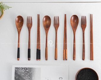 Personalized Wood Cutlery Set: Travel Utensils, Farmhouse Kitchen Decor