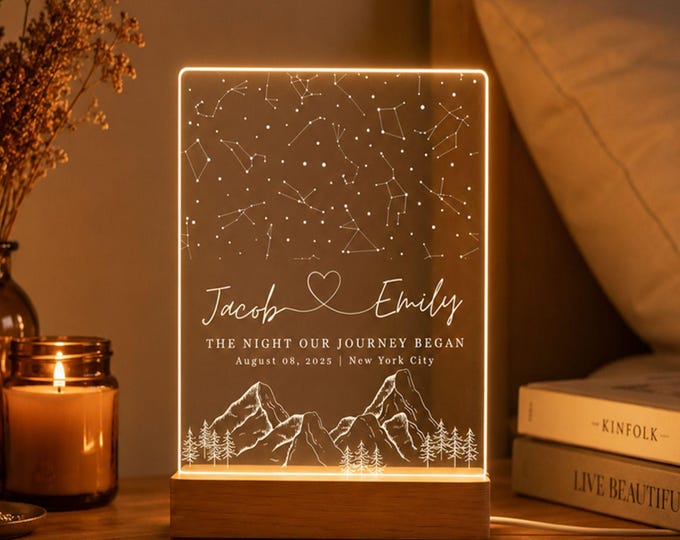Custom Star Map Night Light, Personalized Names and Location Star Map by Date, The Night We Met Constellation, Anniversary Gifts for Couples