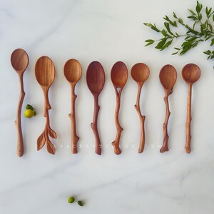 Long Handle Tea Spoons Mother Day Gift for Tea Coffee Lover, Wooden Drinking Stirring Serving Utensils Barware, Farmhouse Home Table Decor