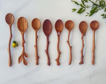 Long Handle Tea Spoons Mother Day Gift for Tea Coffee Lover, Wooden Drinking Stirring Serving Utensils Barware, Farmhouse Home Table Decor