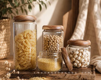 Personalized Glass Jar with Wooden Lid: Spice, Herb & Pantry Storage