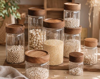 Glass Storage Jar with Lid for Sugar Spice, Condiment Dispenser Seasoning Organizer Herb Canister, Pantry Box Food Container Kitchen Decor