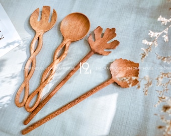 Handmade Doussie Wooden Salad Servers Unique Gift for Food Lover and Host, Elegant and Functional Kitchen Utensils, Customization Available