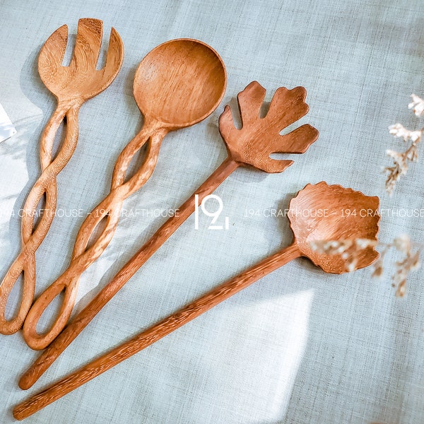 Handmade Doussie Wooden Salad Servers Unique Gift for Food Lover and Host, Elegant and Functional Kitchen Utensils, Customization Available