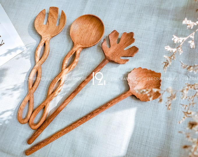 Couverts à salade en bois Doussie faits à la main, cadeau unique pour les amoureux de la nourriture et l'hôte, ustensiles de cuisine élégants et fonctionnels, personnalisation disponible