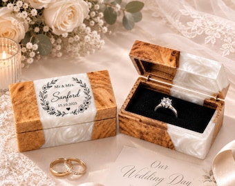 Caja personalizada de resina para anillo de compromiso: Soporte abatible para anillo de pedida de mano