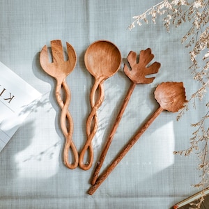 Wooden Salad Server Set Serving Utensils Cookware Kitchen Tools