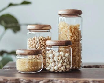 Personalized Glass Jar with Wooden Lid: Spice, Herb & Pantry Storage