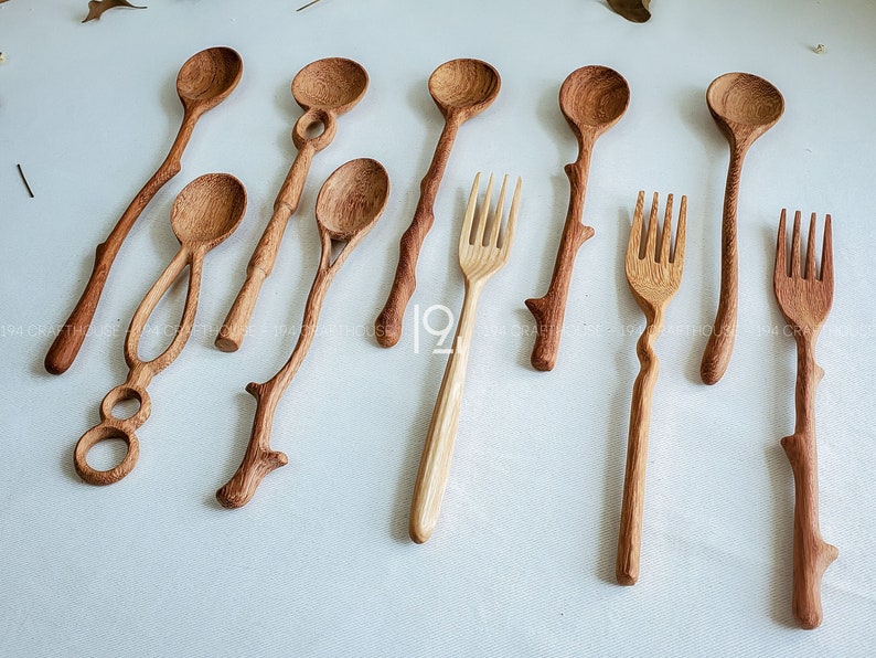 Long Handle Wooden Coffee Spoon Hand Carved Teaspoon Branch Etsy