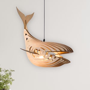 Whale Light Fixtures For Dining Room, DIY Night Light Ocean Themed Modern Design Wall Art, Handcrafted Wooden Pendant Lighting, Home Gift