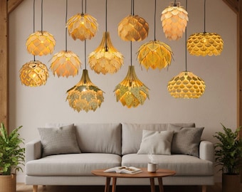 Lampadario a sospensione in legno in stile Mid-Century Modern: un lampadario ecologico.