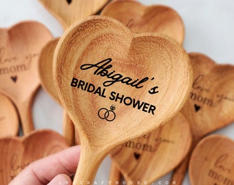 Handmade Heart Shaped Wooden Spoon Personalized Name Bridal Shower Gift, Laser Engraved Mixing Spoon Wedding Gifts, Rustic Kitchen Decor
