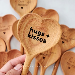 Heart Wooden Love Spoon Personalized Gifts For Her, Engraved Kitchen Tools Serving Utensils Cooking Gadgets, Dining Table Vintage Home Decor image 1