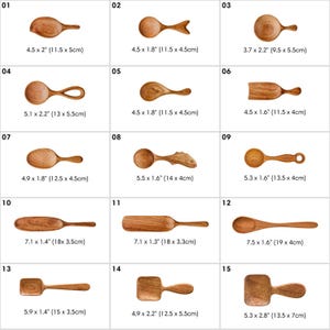 Small Wooden Spoons For Kitchen Dining Personalized Gifts, Hand Craft Wood Scoop Measuring Spoon, Serving Cooking Utensils, Vintage Decor image 2