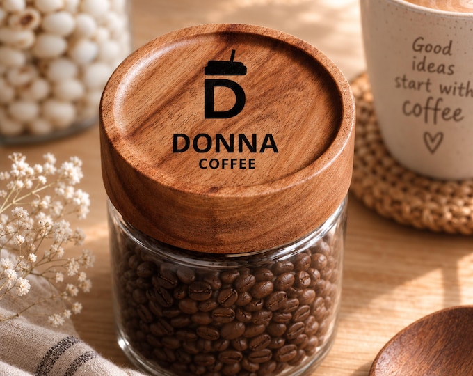 Clear Glass Jar with Lid Personalized Gifts for Coffee Lover, Food Storage Airtight Container, Pantry Kitchen Organization Vintage Decor