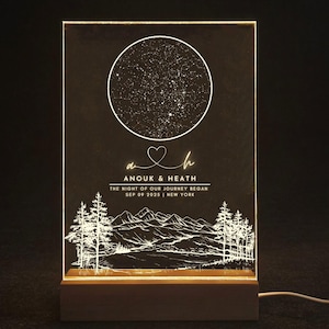 Acrylic Night Light Custom Star Map by Date, Star Light Table Lamp, Night We Met, Personalized Gift for Anniversary Engagement Long Distance