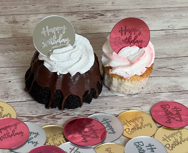 Happy Birthday Cupcake Topper Laser Engraved Mirror Acrylic Etsy