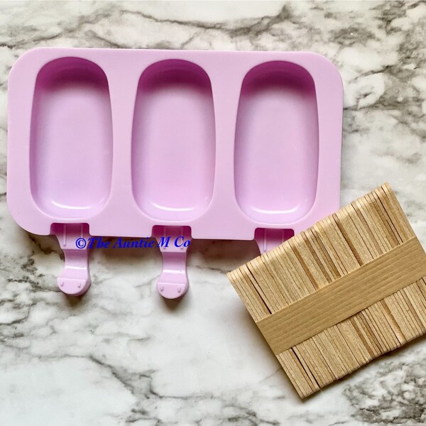 Oval Shaped Silicone Cakesicle Mold, Popsicle Mold, Ice Cream or Frozen Yogurt Mold, Soap Mold with 50 FREE Wooden Sticks and Lid