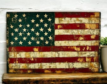 Rustic American Flag Wood Sign: Patriotic Folk Art Decor