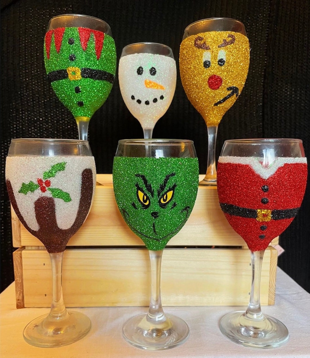 Glitter Christmas Wine Glass - Etsy