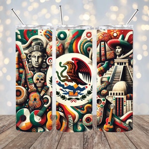 Mexican Sublimation 20oz Tumbler, Mexican Abstract Aztec Tumbler, Mexican Flag Tumbler