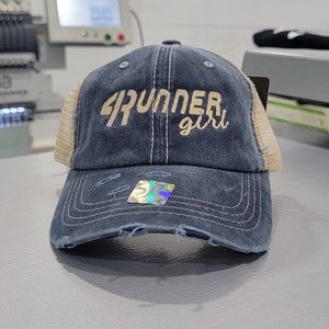 4Runner Girl Distress Embroidery Cap, 4Runner Girl distress hat, Distressed 4Runner Girl