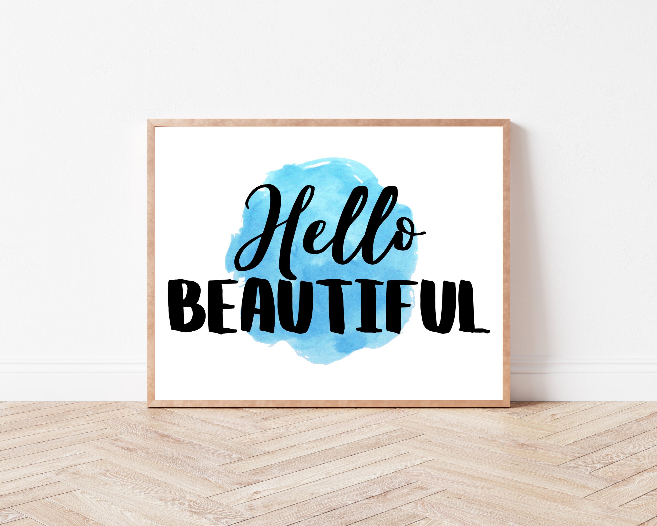 Hello Beautiful Light Blue Printable Wall Art Instant Download Positive