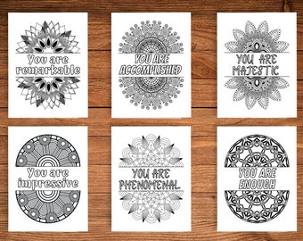 Positive Saying Mandala Coloring Pages for Adults | 15 Printable Coloring Pages | Instant Download PDF | Mandala Printable Coloring Pages V4