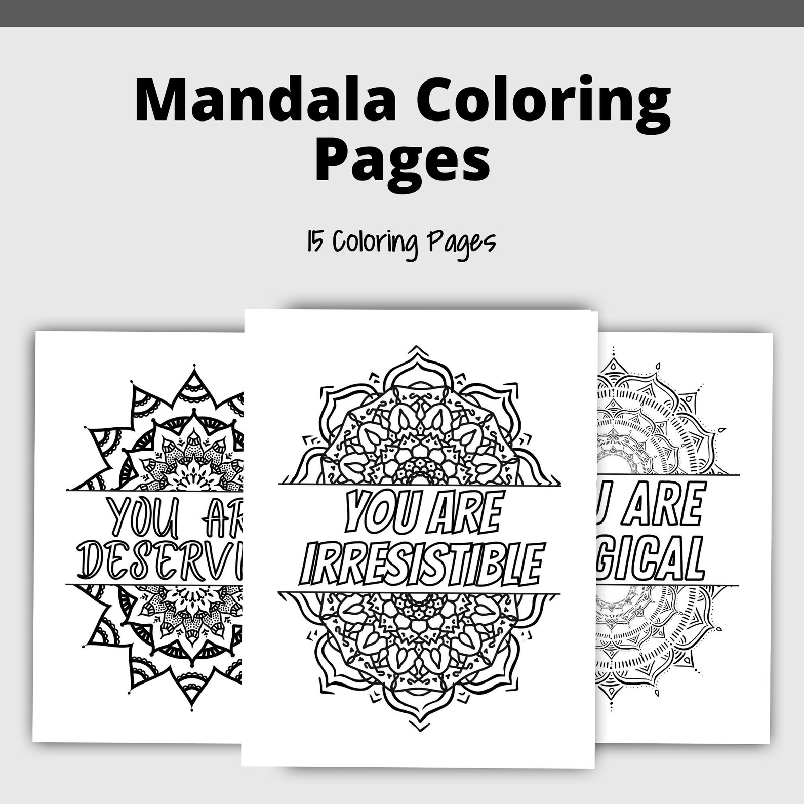 Positive Saying Mandala Coloring Pages for Adults 15 Etsy