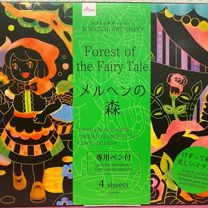 Japanse Scratch Art Kit "Bos van het Sprookje" 4 ontwerpen met 1 penillustratie
