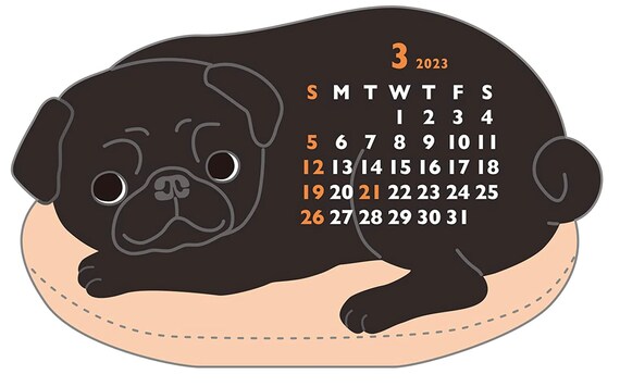 2023-calendar-animal-die-cut-calendar-mini-desktop-pug-etsy