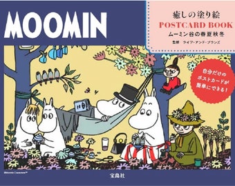 Livre de coloriage Guérison des Moomins LIVRE DE CARTES POSTALES Vallée de Moomin printemps été automne hiver - livre de coloriage japonais