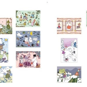 May include: A set of 12 illustrated postcards featuring a white bear character with various scenes, including a forest, a house, and a winter landscape. The postcards are printed in color and have a black and white outline version on the back.