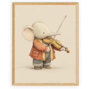 Elephant Musician Violinist Wall Art Prints, Nursery Decor, Nursery Prints, Music Wall Art, Printable Art, Retro Wall Art, Playroom decor