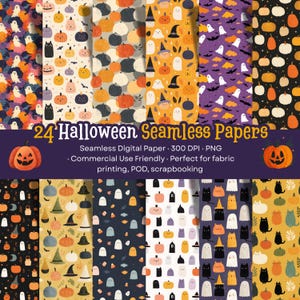 24 Vintage Halloween Pattern Seamless Print PNG Digital Download Cute Backgrounds Kawaii PNG Spooky Ghost Pumpkin Seamless Pattern Papers