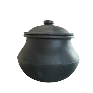 Black Clay Pot | Biryani Pot with Cover Unglazed Terracotta Cookware, Earthen Casserole Dish for Cooking and Serving - X Large 4 Liter