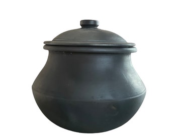 Black Clay Pot | Biryani Pot with Cover Unglazed Terracotta Cookware, Earthen Casserole Dish for Cooking and Serving - X Large 4 Liter