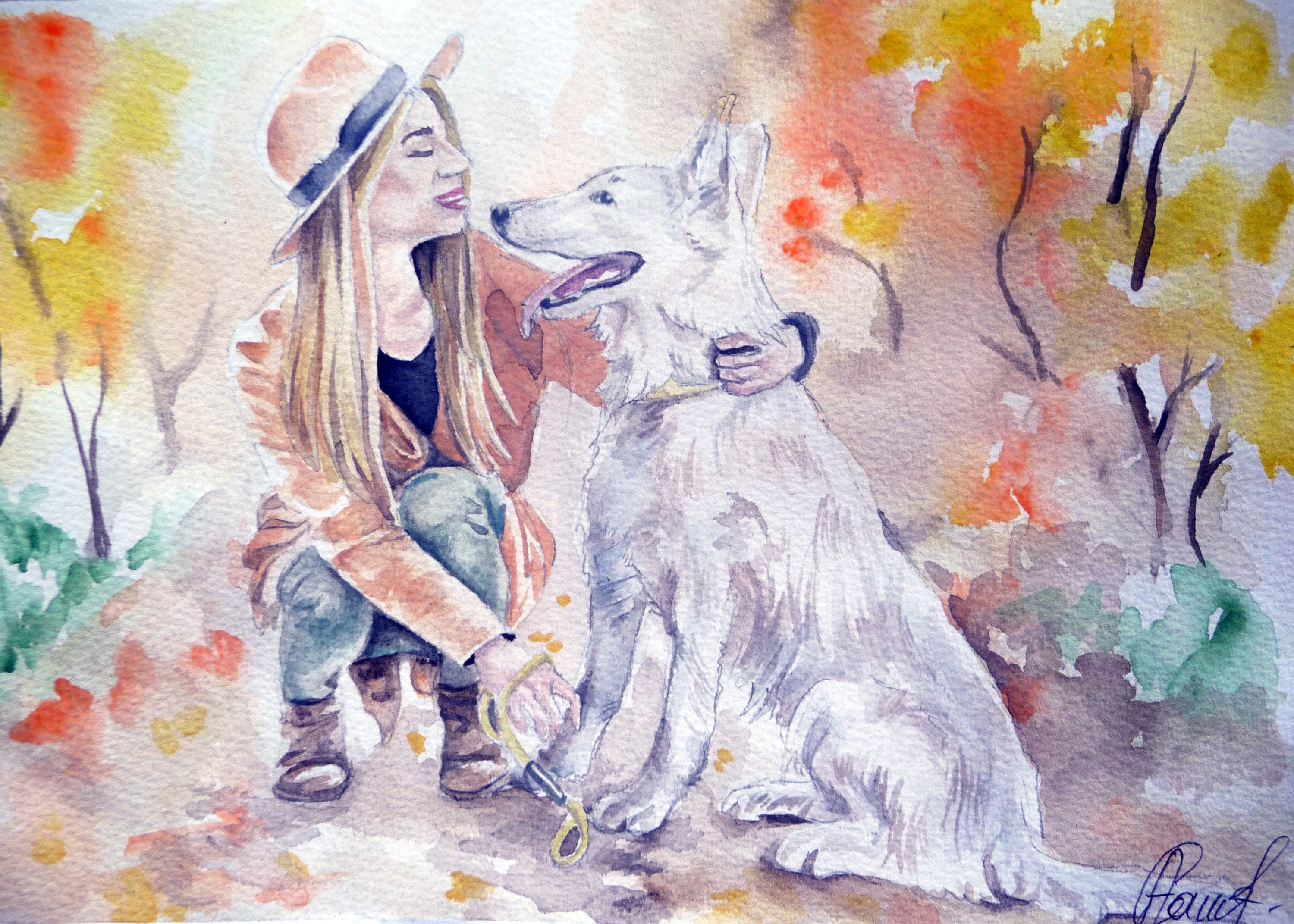 Watercolor Cat owner portrait pet and owner portrait cutom watercolor