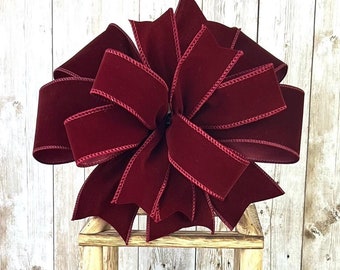 Christmas Lantern Bow, maroon bow, Burgundy Holiday Bow , Christmas Wreath Bow, velvet bow, Christmas decoration, lantern
