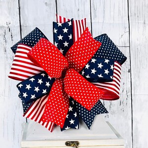 Patriotic Lantern Bow, 4th of July Bow, Memorial Day Bow, Red White & Blue Bow, Stars and Stripes Bow,Armed Forces Bow,Summer Bow,Wreath Bow