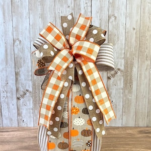 Fall Lantern Bow, Pumpkin Bow, Autumn Bow, Fall Wreath, Halloween Bow, Polka Dot Bow,Harvest Bow, Farmhouse Bow, Burlap,Wreath Embellishment